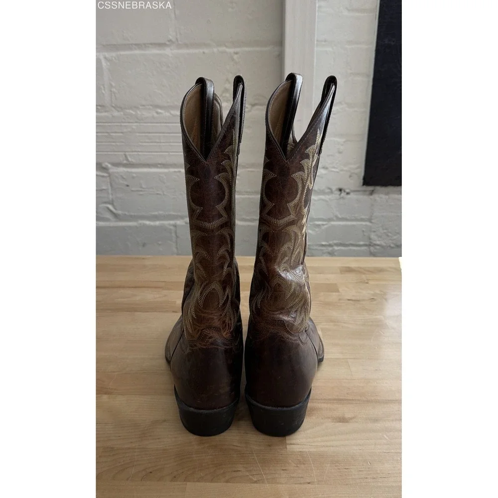Ariat Heritage Western R-Toe Distressed Brown Leather Cowboy Boots Men's 8.5D - Picture 3 of 10
